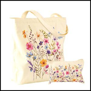 Canvas Tote Bag with Zipper Large Shoulder Bag Reusable for Gym Work Shopping